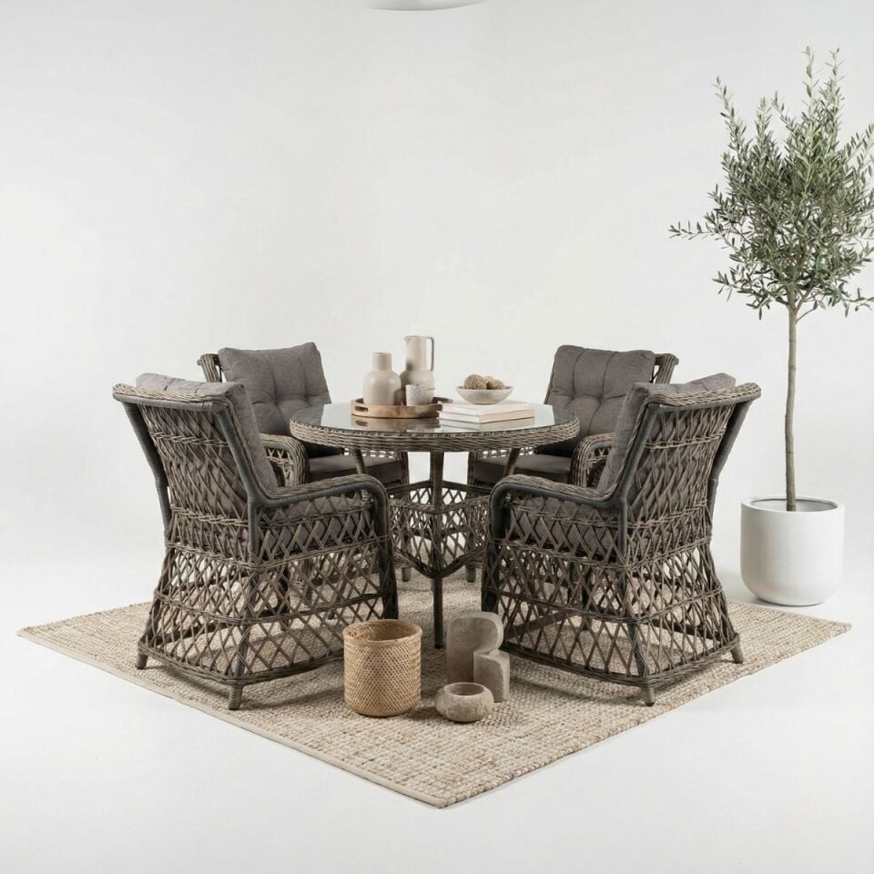 Bodrum 4 Kişilik Rattan Masa Sandalye Takımı