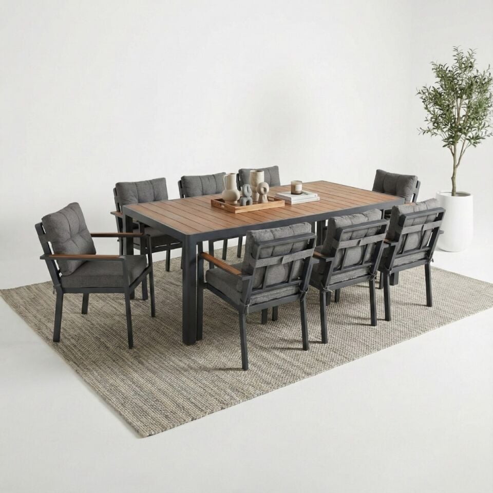 Alesso Alüminyum Masa Sandalye Takımı 8 Kişilik