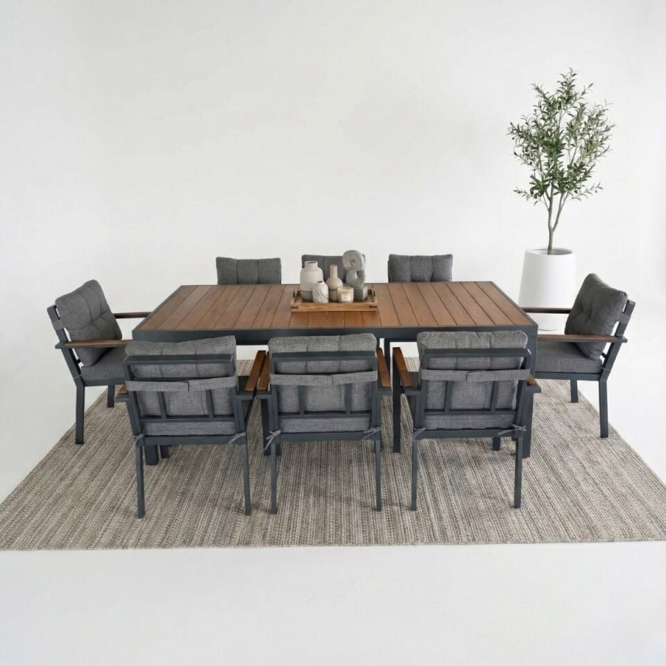 Alesso Alüminyum Masa Sandalye Takımı 8 Kişilik