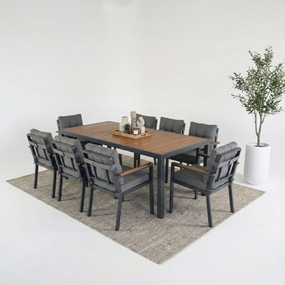 Alesso Alüminyum Masa Sandalye Takımı 8 Kişilik