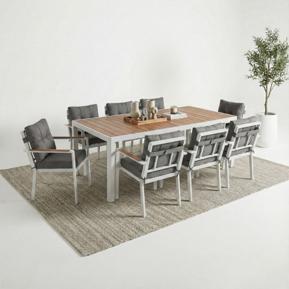 Alesso Alüminyum Masa Sandalye Takımı 8 Kişilik