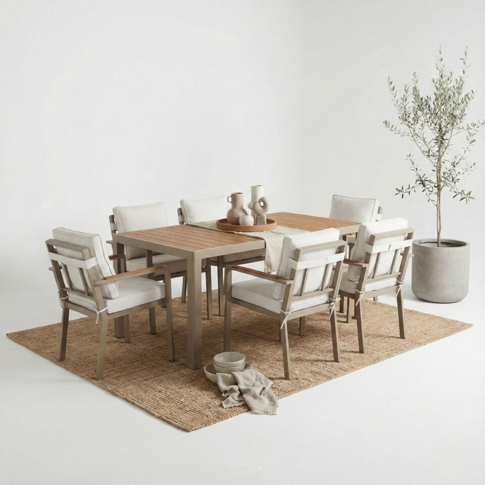 Alesso Alüminyum Masa Sandalye Takımı 6 Kişilik