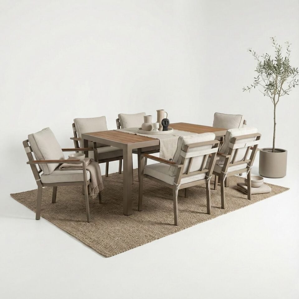 Alesso Alüminyum Masa Sandalye Takımı 6 Kişilik