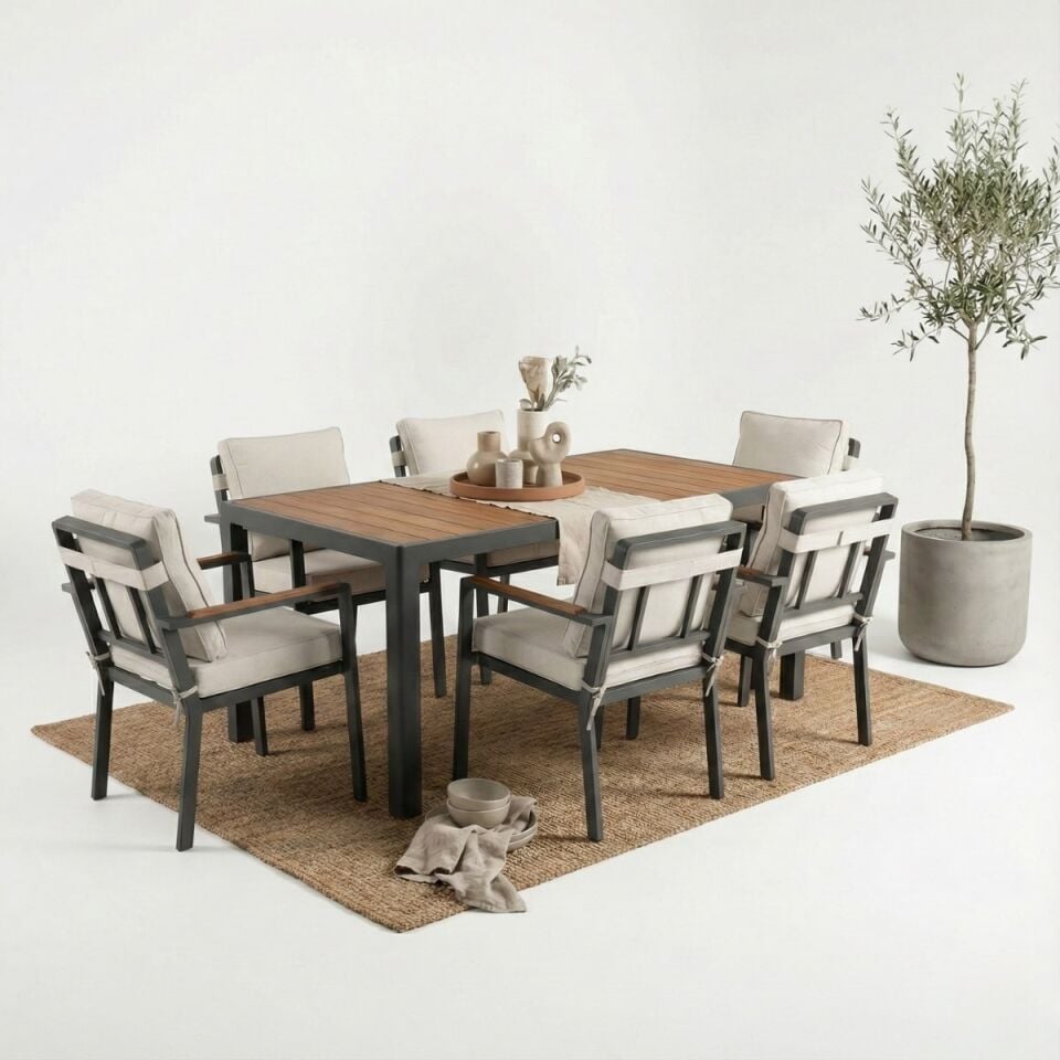 Alesso Alüminyum Masa Sandalye Takımı 6 Kişilik