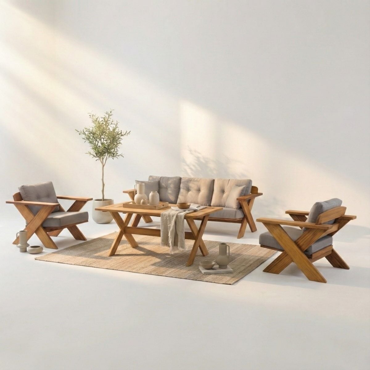 Albatros İroko Ahşap Oturma Grubu