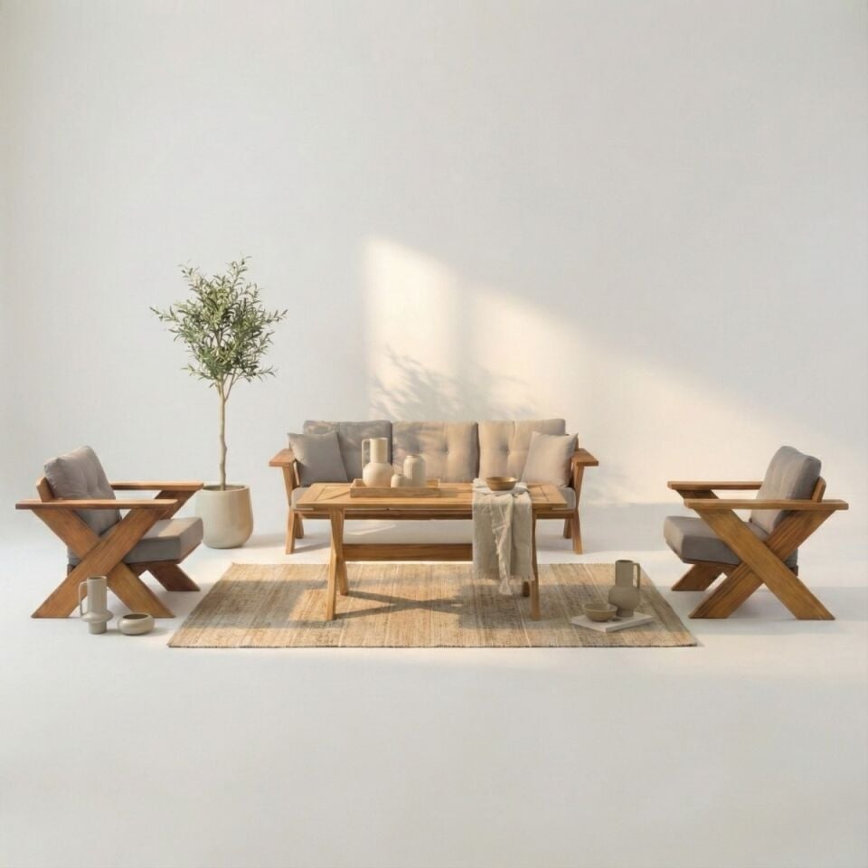 Albatros İroko Ahşap Oturma Grubu