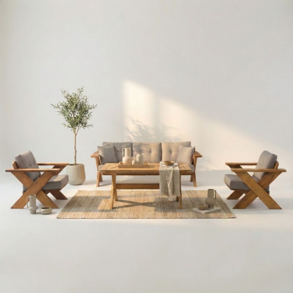 Albatros İroko Ahşap Oturma Grubu