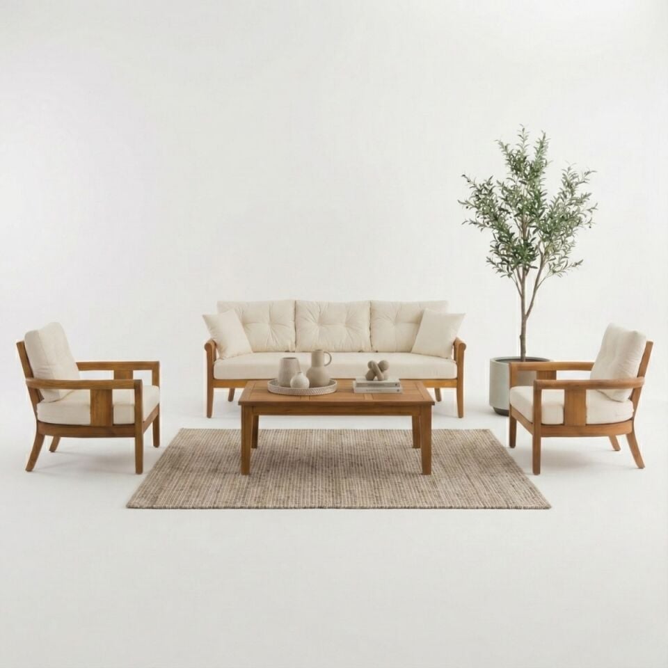 Rose İroko Ahşap Oturma Grubu