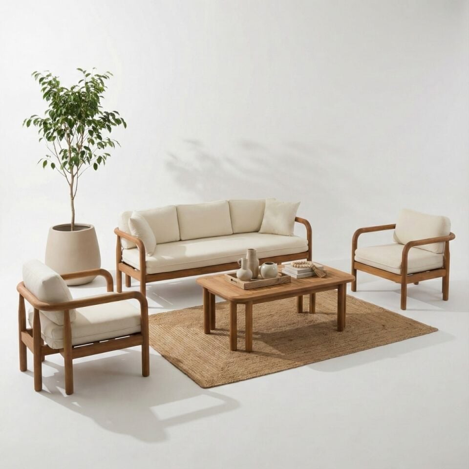 Urla İroko Ahşap Oturma Grubu