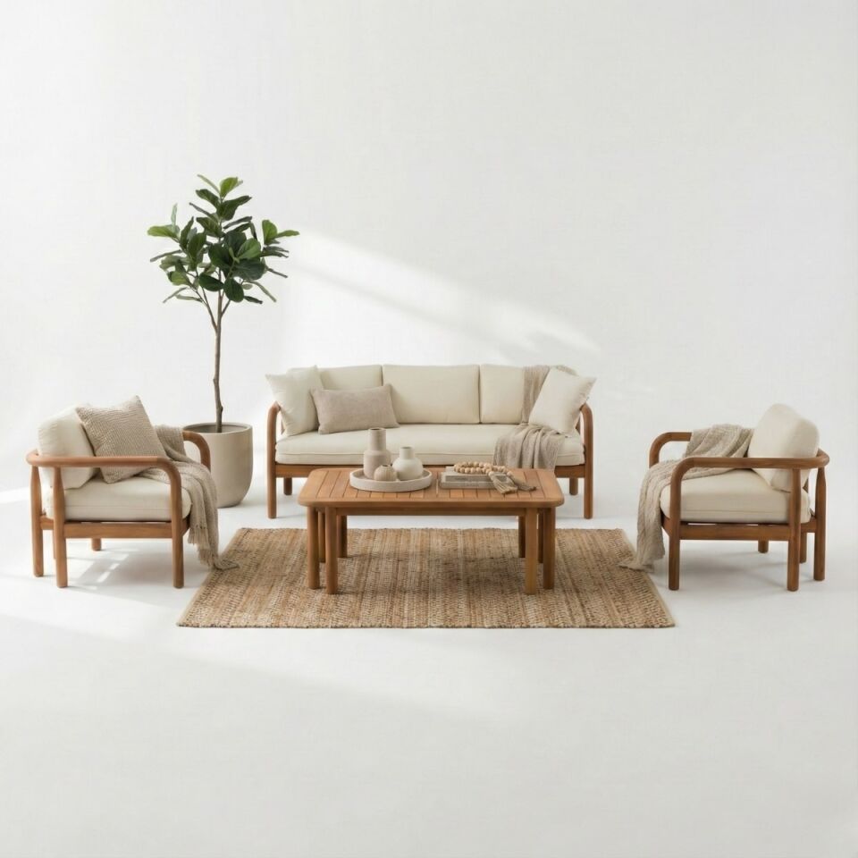 Urla İroko Ahşap Oturma Grubu