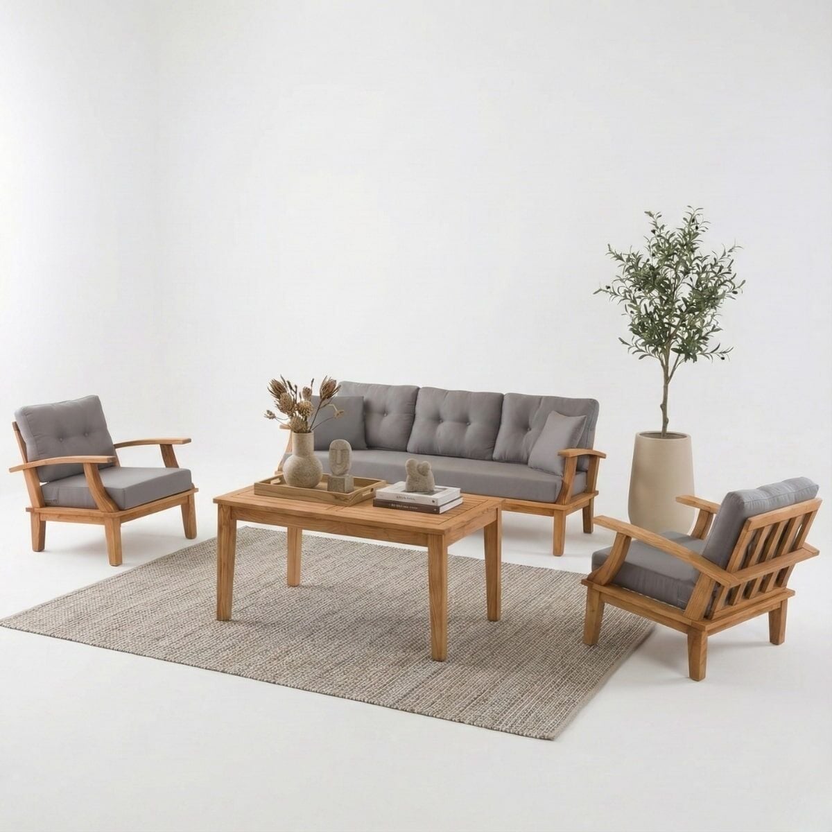 Queens İroko Ahşap Oturma Grubu