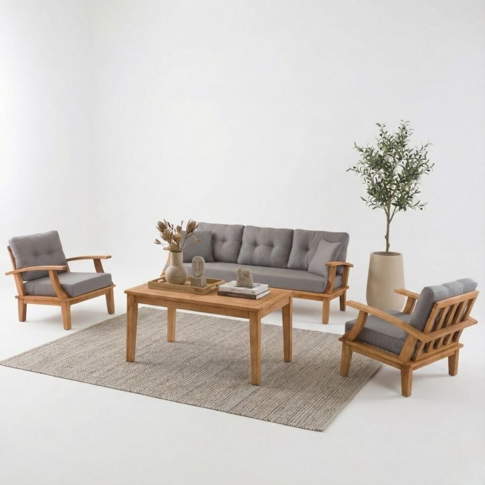 Queens İroko Ahşap Oturma Grubu