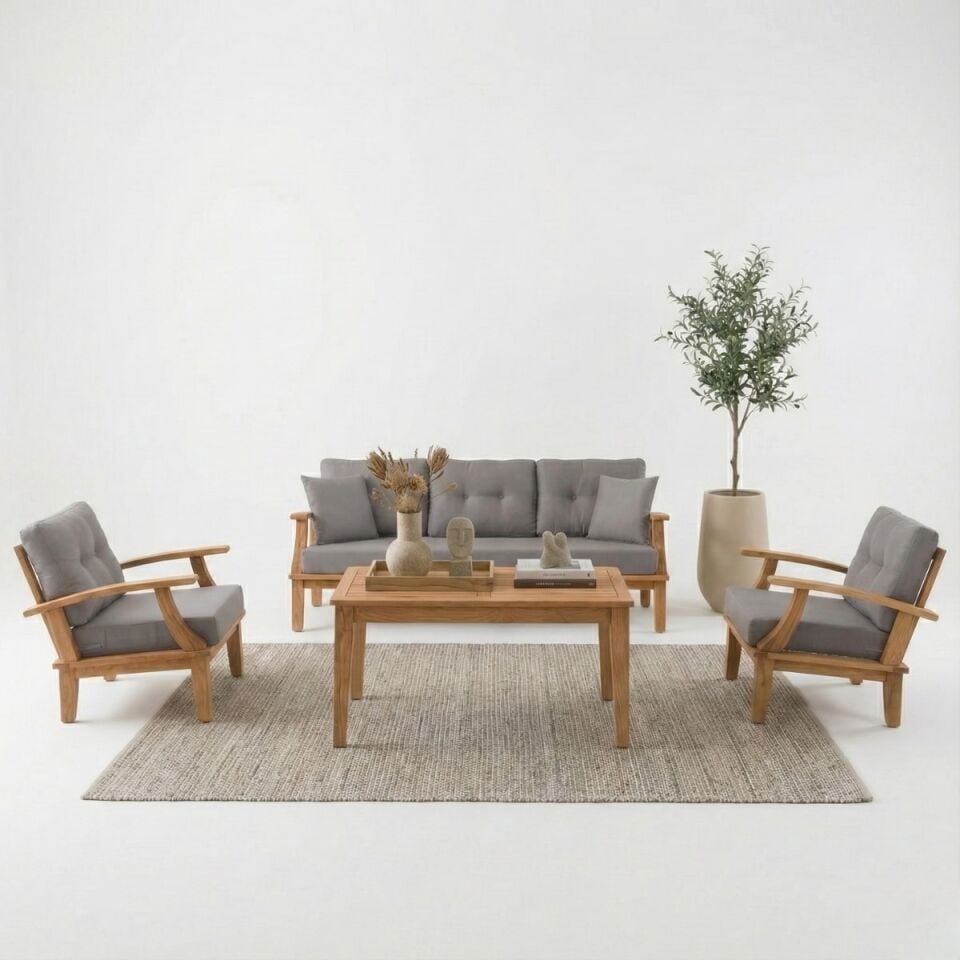 Queens İroko Ahşap Oturma Grubu