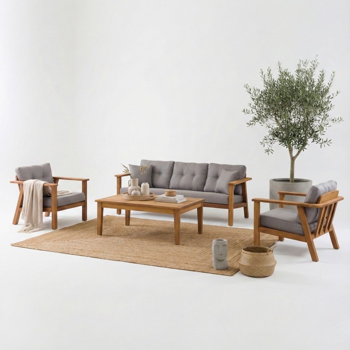 Bianca İroko Ahşap Oturma Grubu