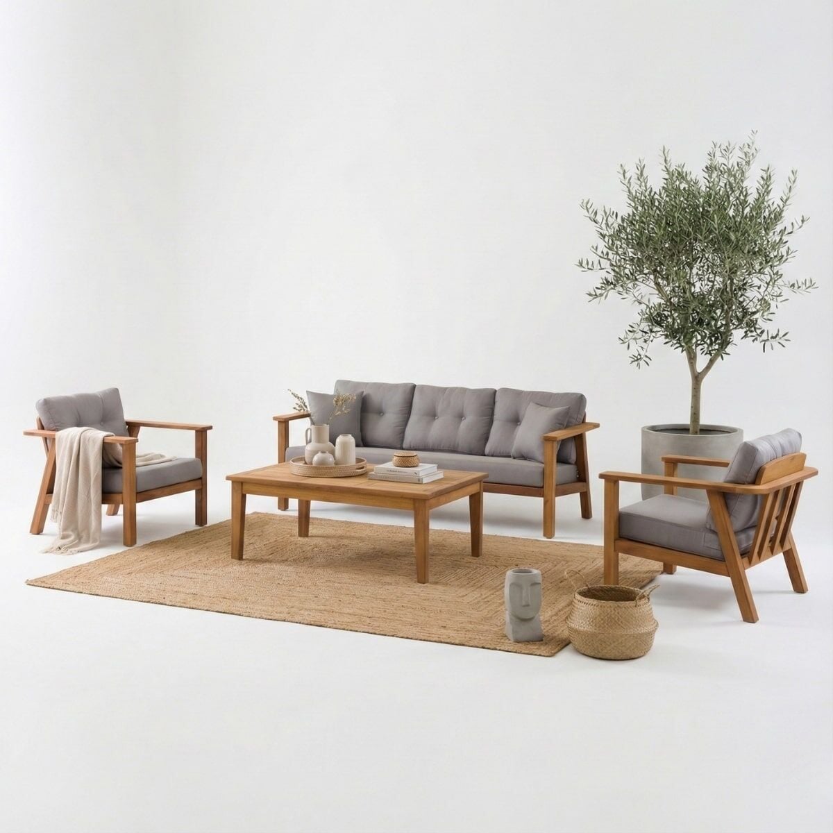 Bianca İroko Ahşap Oturma Grubu