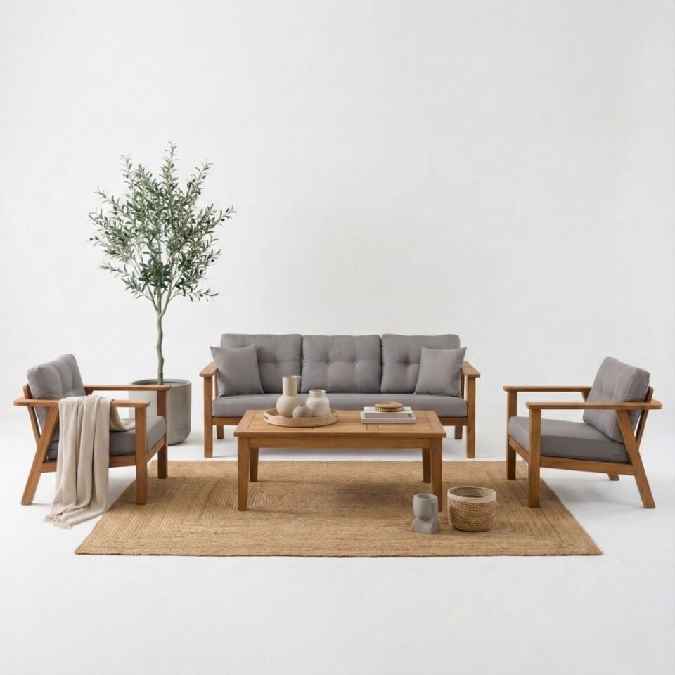 Bianca İroko Ahşap Oturma Grubu