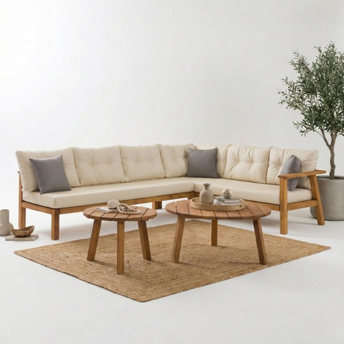 Bianca Köşe İroko Ahşap Oturma Grubu