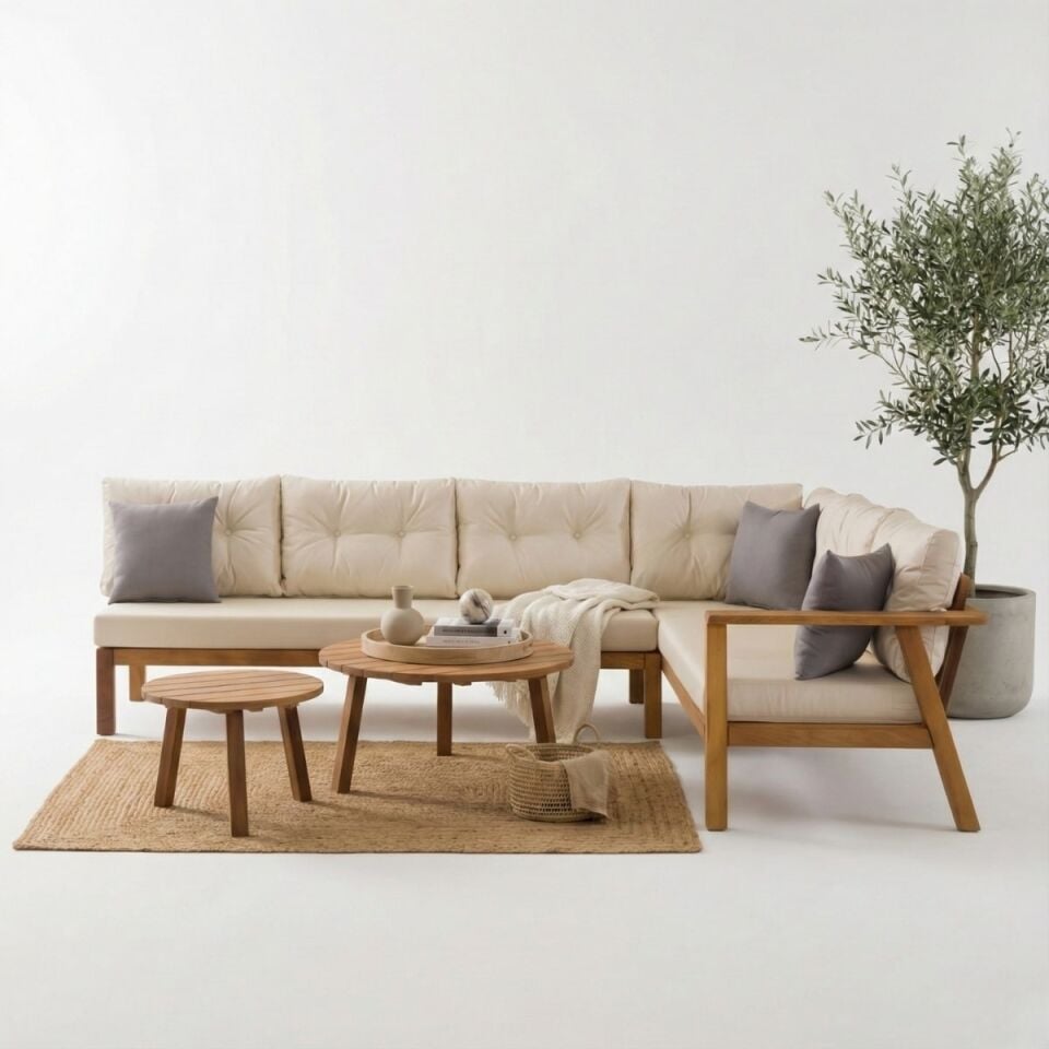 Bianca Köşe İroko Ahşap Oturma Grubu