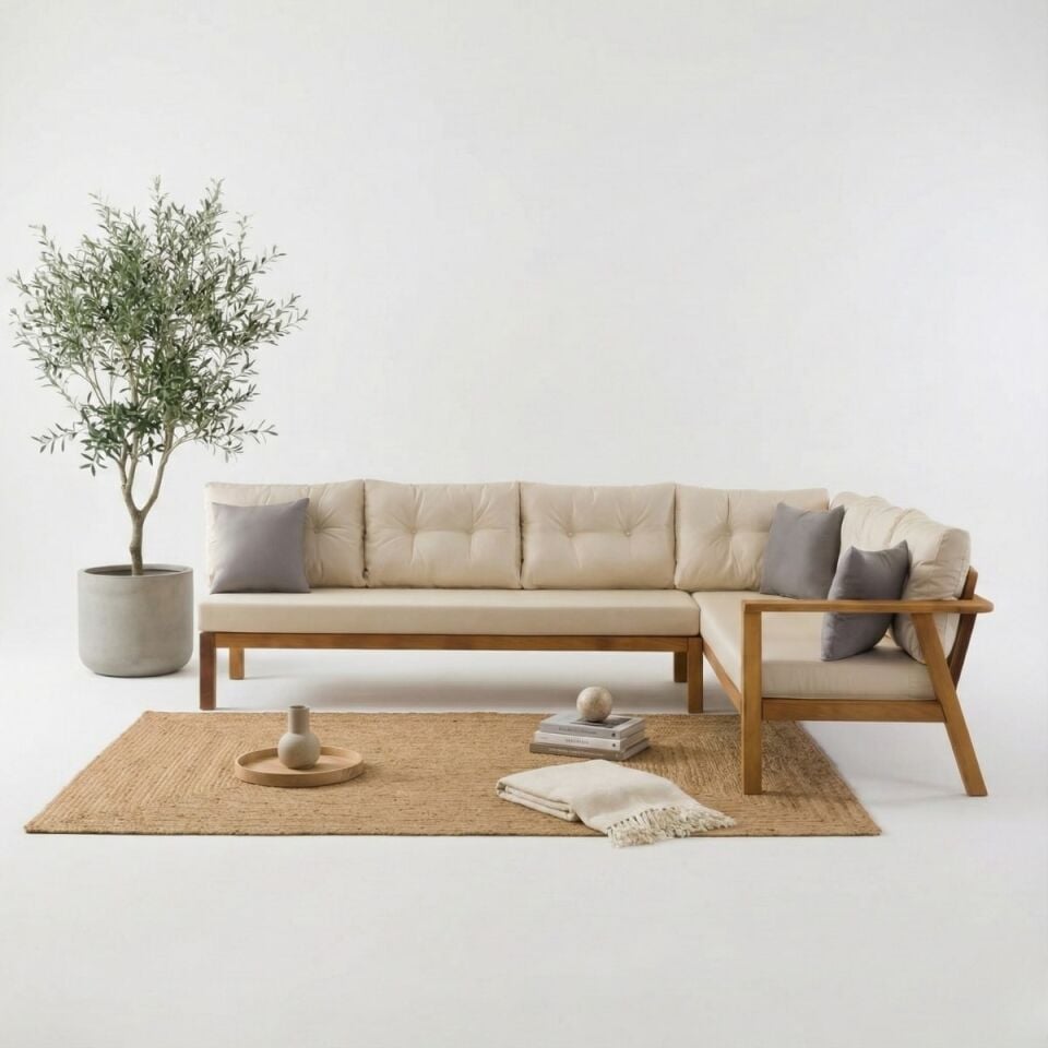 Bianca Köşe İroko Ahşap Oturma Grubu