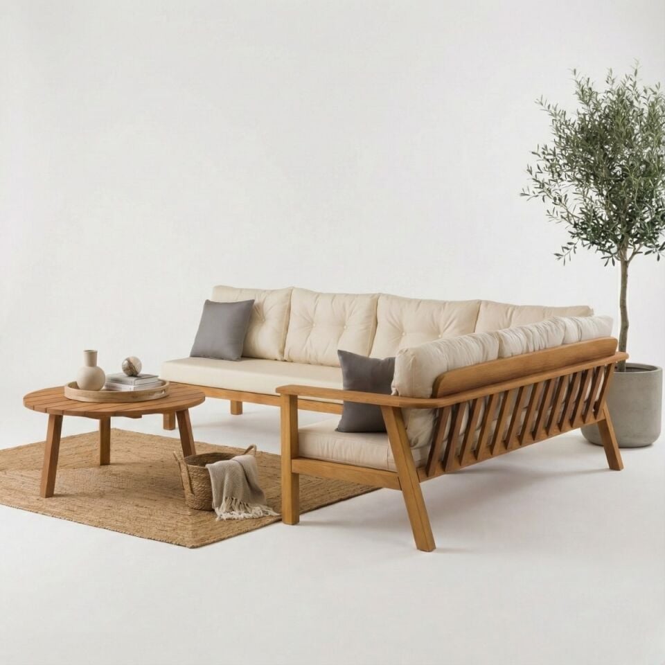 Bianca Köşe İroko Ahşap Oturma Grubu