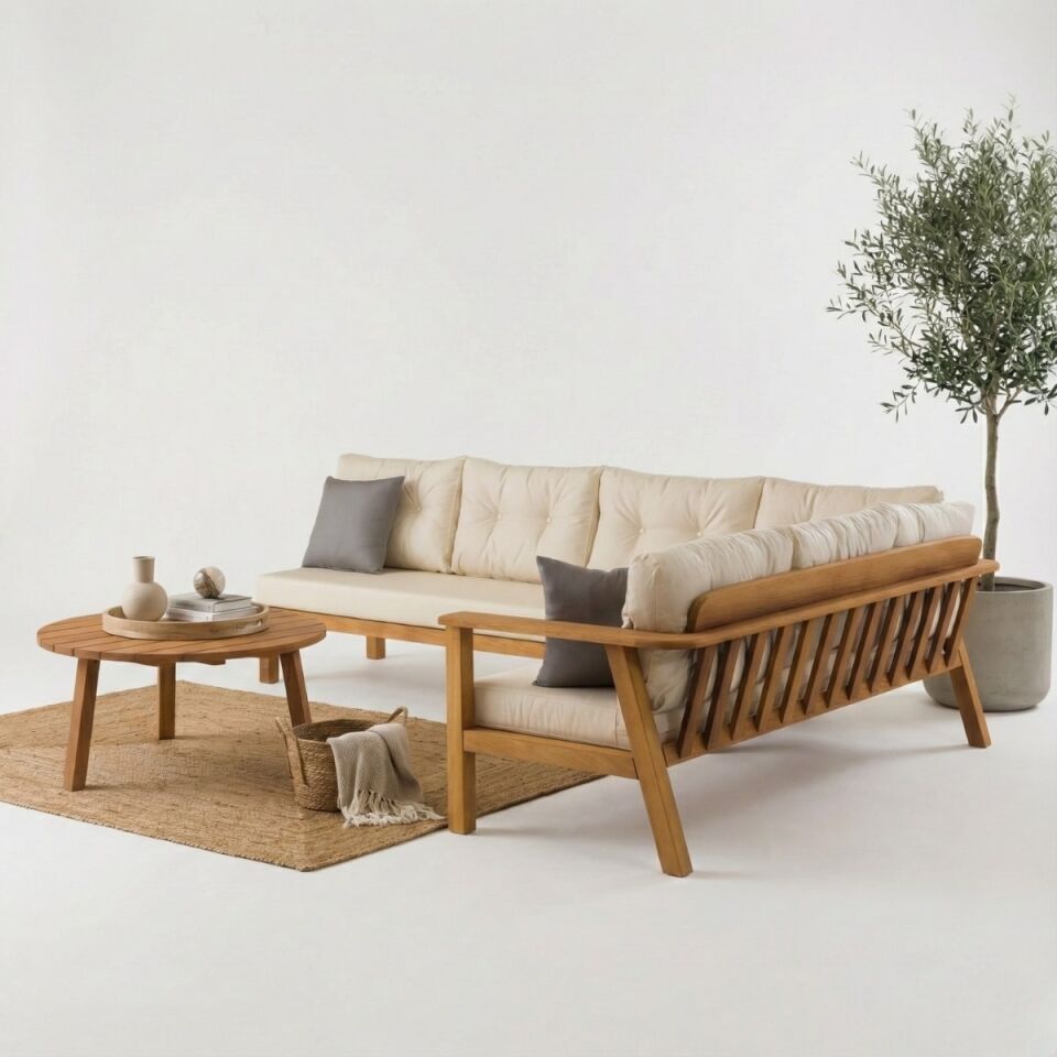 Bianca Köşe İroko Ahşap Oturma Grubu