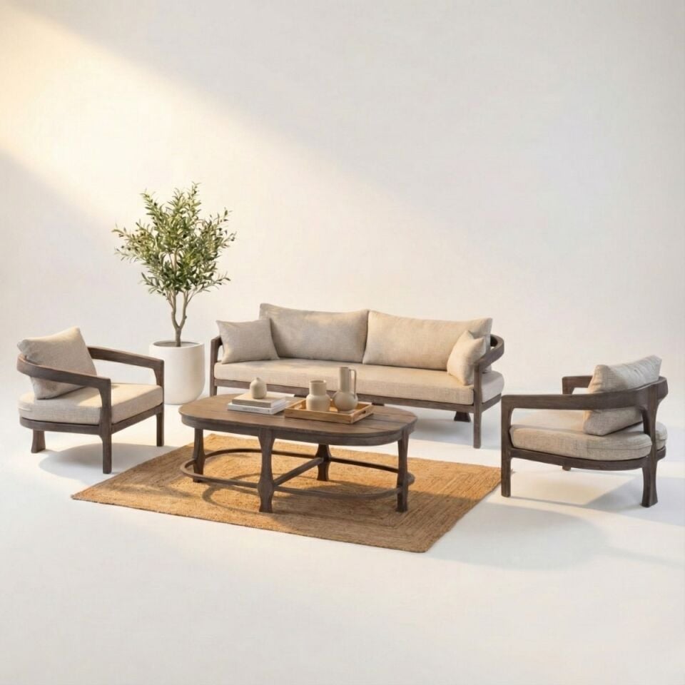 Venessa İroko Ahşap Oturma Grubu