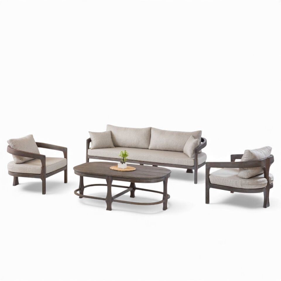 Venessa İroko Ahşap Oturma Grubu