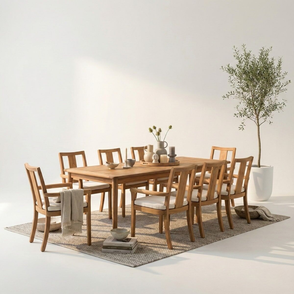 Rose 8 Kişilik İroko Ahşap Masa Sandalye