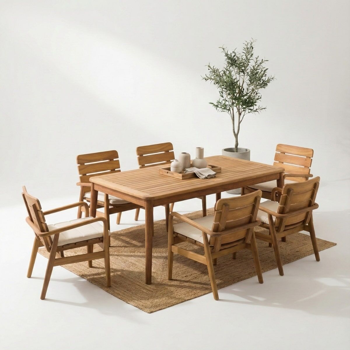 Alaçatı 6 Kişilik İroko Ahşap Masa Sandalye