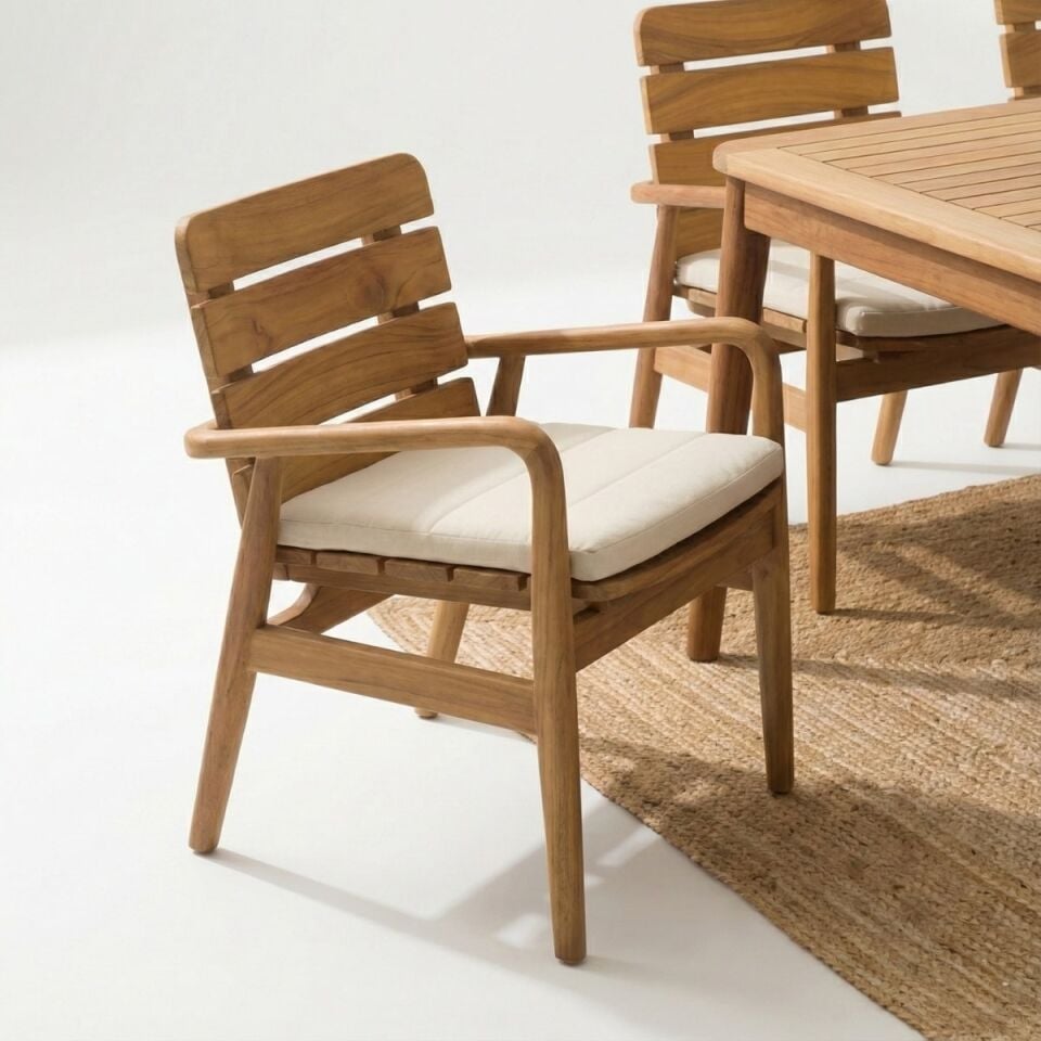 Alaçatı 6 Kişilik İroko Ahşap Masa Sandalye