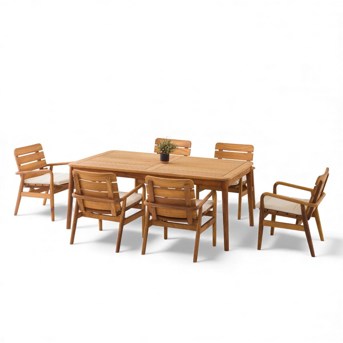 Alaçatı 6 Kişilik İroko Ahşap Masa Sandalye