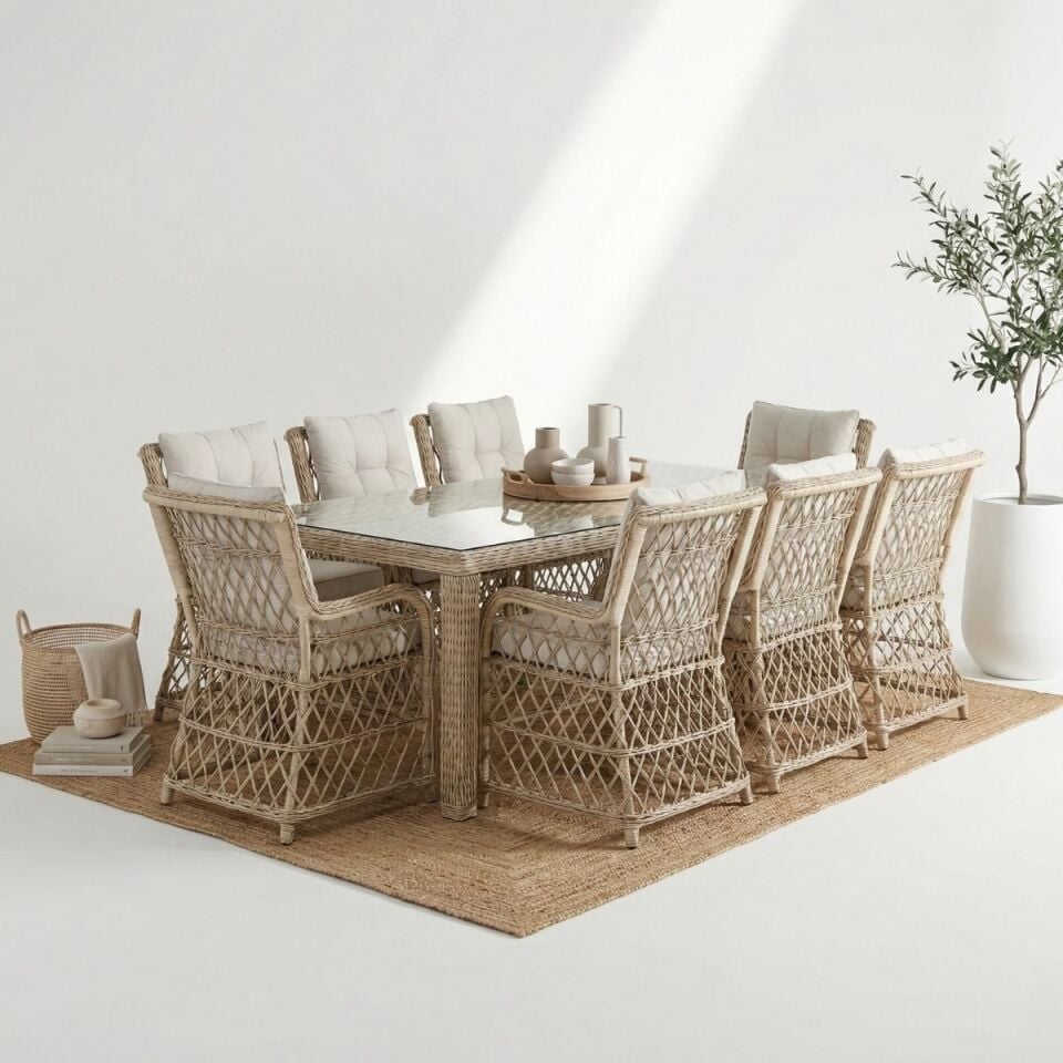 Bodrum 8 Kişilik Rattan Masa Sandalye Takımı