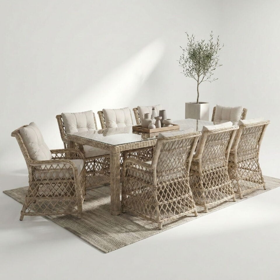 Bodrum 8 Kişilik Rattan Masa Sandalye Takımı