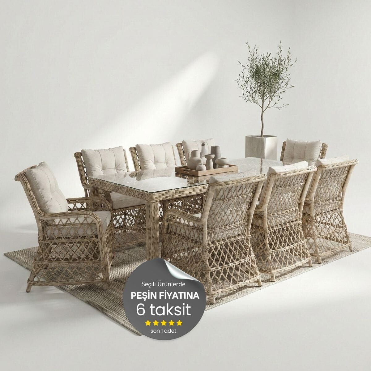 Bodrum 8 Kişilik Rattan Masa Sandalye Takımı