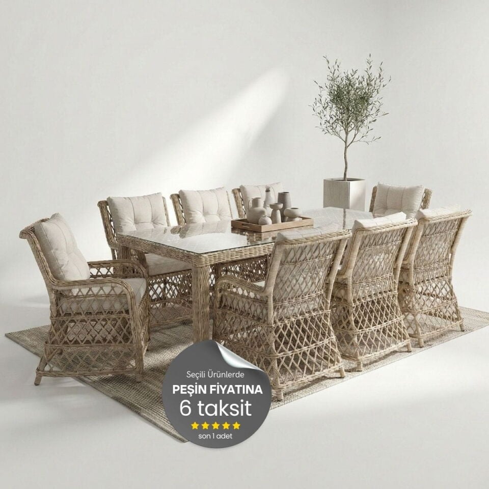 Bodrum 8 Kişilik Rattan Masa Sandalye Takımı