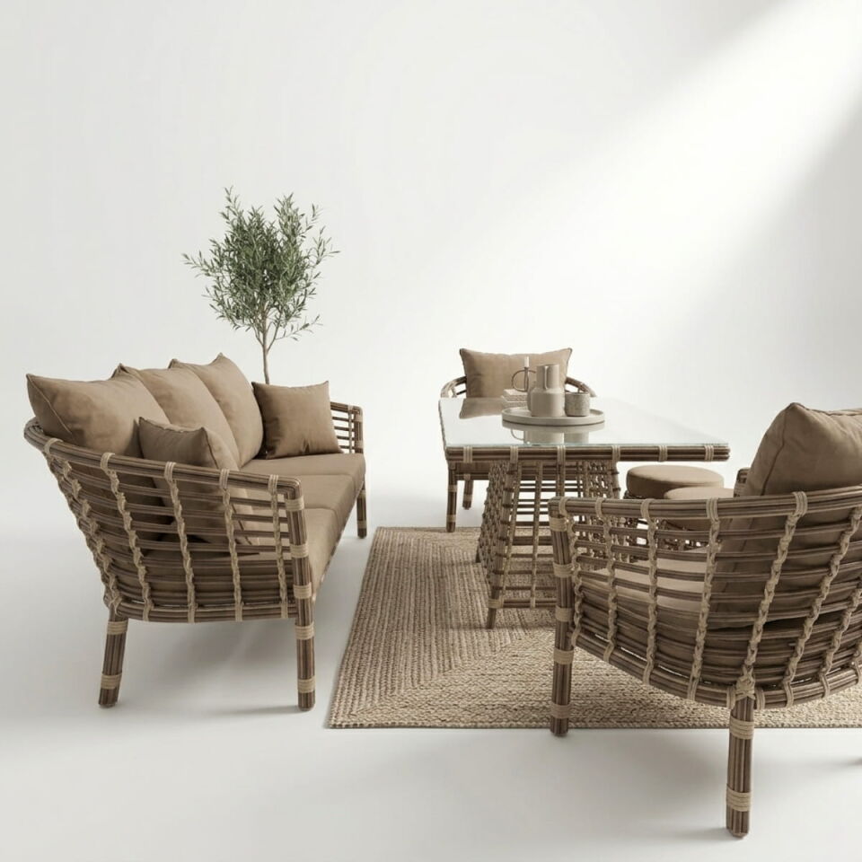 Kemer Üçlü Rattan Oturma Grubu
