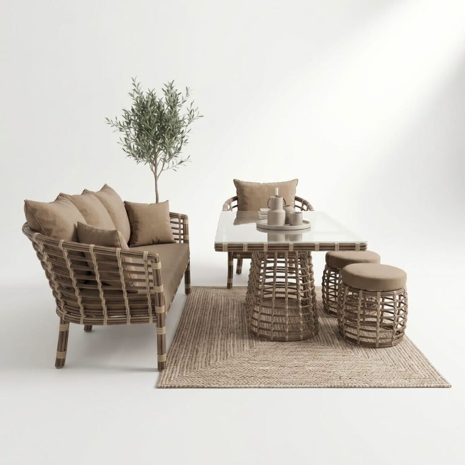 Kemer Üçlü Rattan Oturma Grubu