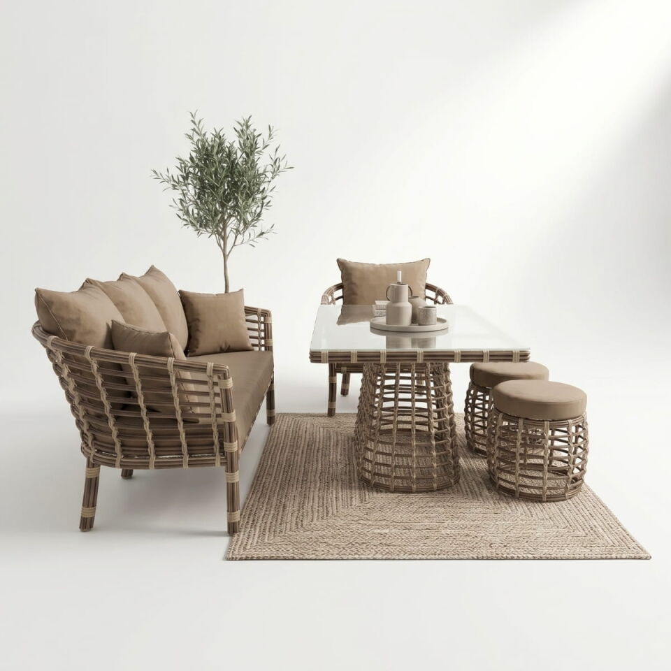 Kemer Üçlü Rattan Oturma Grubu